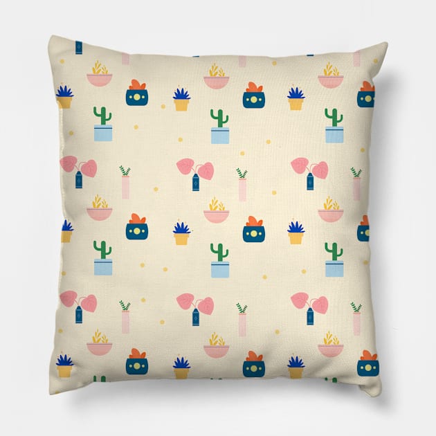 Cute Cactus Pot planter pattern Pillow by Vintage Dream