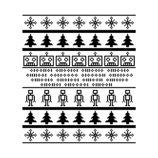 Ugly Pixel Robot Christmas Sweater - Black T-Shirt