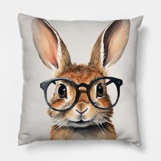 Watercolor Portrait Cute Rabbit With Glasses Pillow