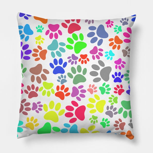 Colorful Puppy Paw Pattern Pillow by Braznyc