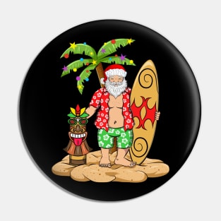 Hawaiian Christmas Santa with Surfboard and Tiki Pin