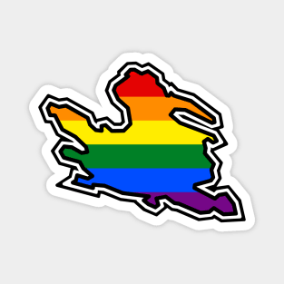 Mayne Island Silhouette - Traditional Pride Flag Rainbow Colours - Mayne Island Magnet