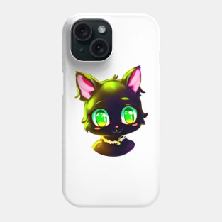 Black cat with green eyes wearing necklace Phone Case