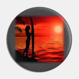 Female Surfer at Sunset Pin