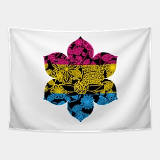 Flight Over Flowers of Fantasy - Pansexual Pride Flag Tapestry