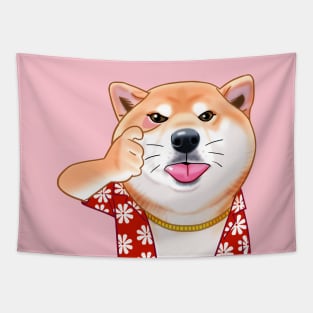 Shiba dog stick out tongue Tapestry