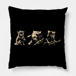 Three Cat Playing Guitar Vintage 90s Style Rock Pillow