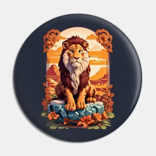 Lion sitting on a rock at sunset Disney 3D art floral design Pin