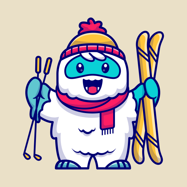 Cute Yeti Playing Ski Cartoon by Catalyst Labs