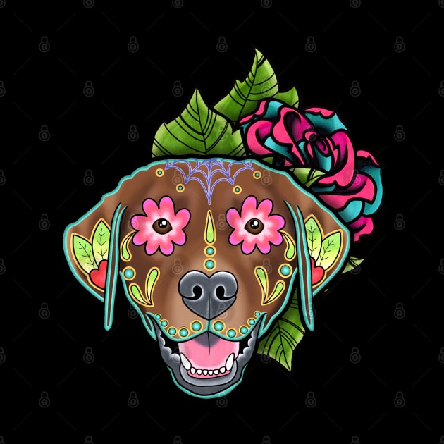 Labrador Retriever in Chocolate - Day of the Dead Sugar Skull Dog by prettyinink