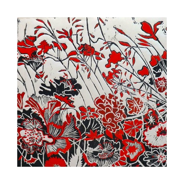 Red Geranium Woodcut by BillyLee