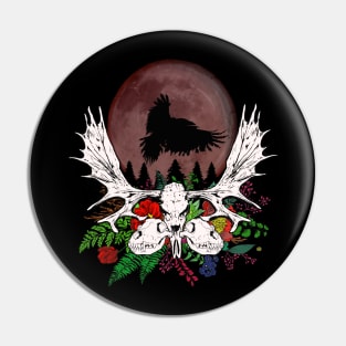 blood moon, raven, wolf skulls, moose skulls and flowers Pin