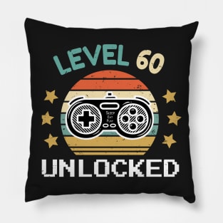 Great 60th Birthday Gift, 60 Years Old, Level 60 Unlocked, Video Game Gift, Gaming Gift, Fathers Day Design, Turning 60, Sleep Eat Play Funny Gift For Him Pillow
