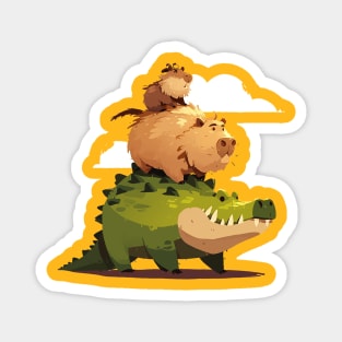 capybara ride crocodile Magnet