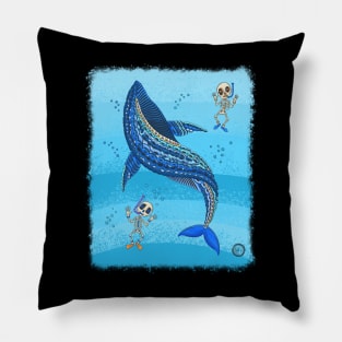 Colorful Blue Whale Skeleton - Dia De Los Muertos - Snorkeling Skeleton Pillow