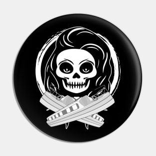 Roving Trader Skull and Narrowboat White Logo Pin