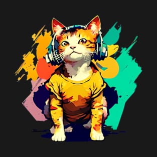 cat with headphone T-Shirt