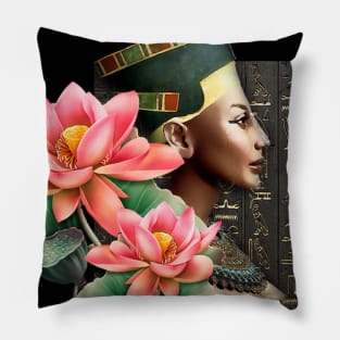 Queen Nefertiti With Pink Lotus Pillow