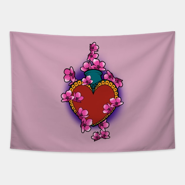 Cashed heart with cherry blossom confetti Tapestry by InkSmith