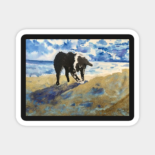 Dog on the Beach Magnet by artmarieso