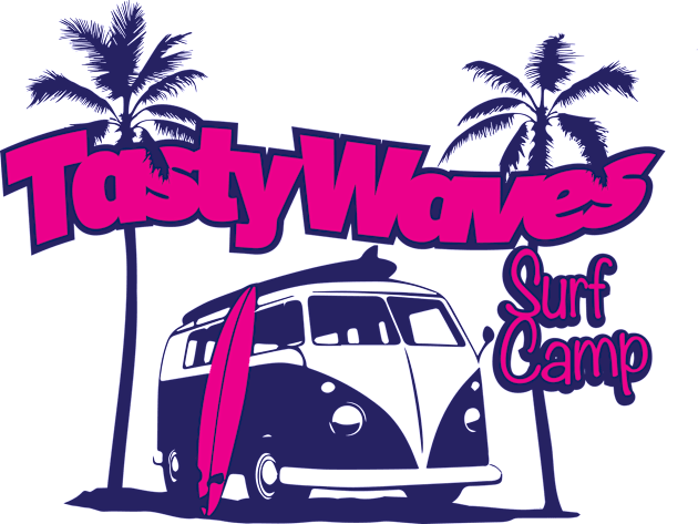 Tasty Waves Surf Camp Kids T-Shirt by GrumpyDog
