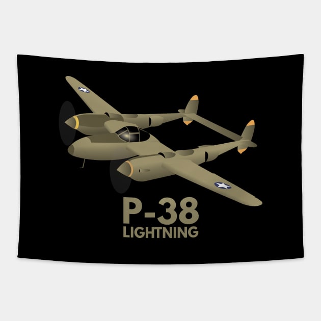 WW2 P-38 Lightning Airplane Tapestry by NorseTech