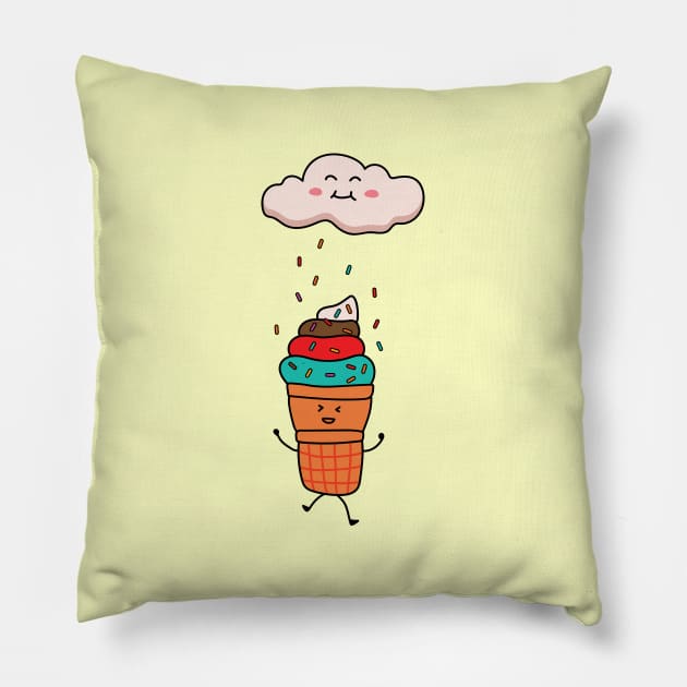 funny ice cream playing in the sprinkles rain Pillow by wordspotrayal