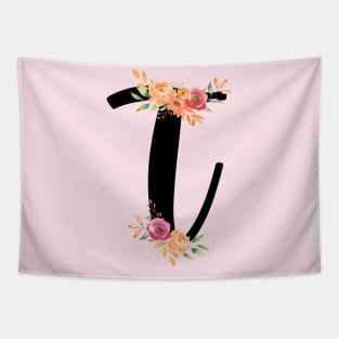 Letter T With Watercolor Floral Wreath Tapestry