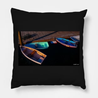 Boats Docked at Sunset Pillow