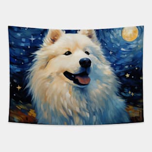 Samoyed at Night painting Tapestry