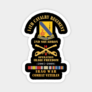 Army - 14th Cavalry Regiment w Cav Br - 2nd Squadron - OIF - 2007–2009 - Red Txt Cbt Vet w IRAQ SVC X 300 Magnet