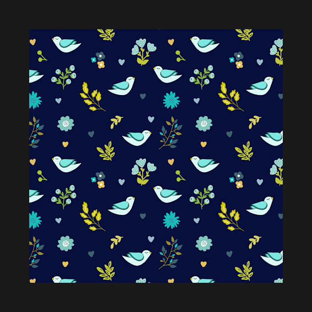 Floral and birds pattern with hearts by bigmoments