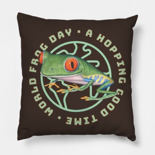 Cute and Funny Red Eyed Tree Frog having a world froggy day having a good time tee Pillow