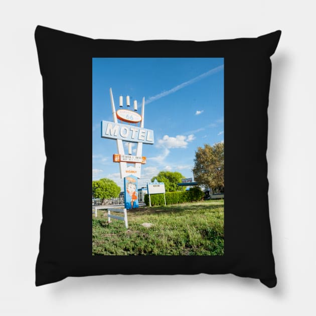 Old retro Motel sign along Route 66 Pillow by brians101