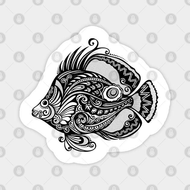 Black and White Print of Exotic Fish Magnet by lissantee