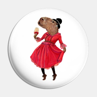 Lady Capybara wearing red dress Pin