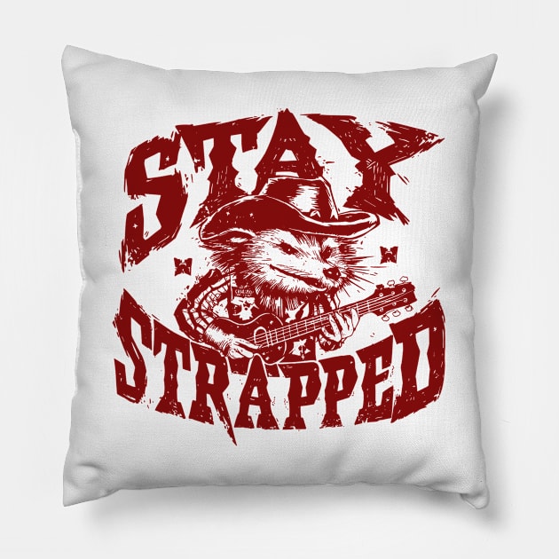 Opossum Cowboy Stay Strapped, Funny Possum Meme Pillow by Hamza Froug