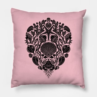 Deep Sea Damask black Pillow