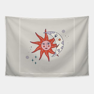 Moon and sun faces Tapestry