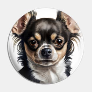 Black White and Tan Chihuahua Portrait Pin