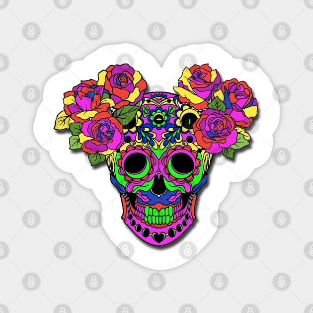 skull with roses Magnet by Sonia Jones Emporrium of unique designs 
