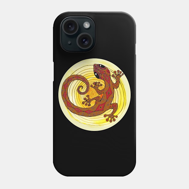 Gold Gecko Lizard in a Sun Spiral Phone Case by Heartsake