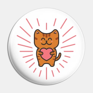 Cute Ginger Tabby Love Cat Pin