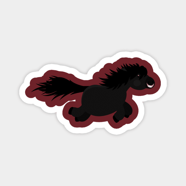 Cute running black Shetland pony cartoon illustration Magnet by FrogFactory