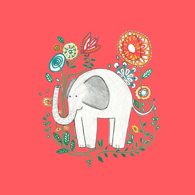 Elephant Among Flowers by DoodlesAndStuff