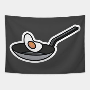 Floating Egg Fried with Fry Pan vector illustration. Food object icon concept. Breakfast egg food in pan vector design. Tapestry