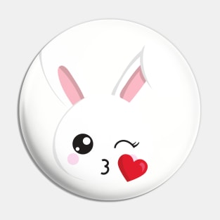 Cute Bunny, Little Bunny, White Bunny, Heart, Kiss Pin