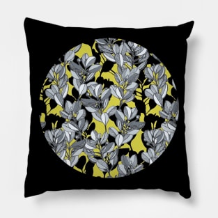 Leaf and Berry Sketch Pattern in Mustard and Ash Pillow