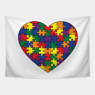 Puzzle Heart - Rainbow Pride Colors Tapestry