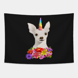 Cute Unicorn Puppy With Colorful Flowers Tapestry